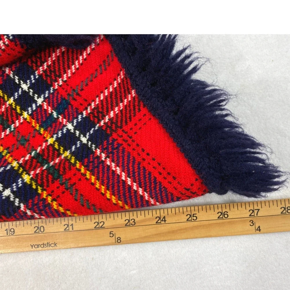 Pandora Poncho Women OS Vintage Red Plaid Fringe Trim Tartan Cape Wrap Zip Back